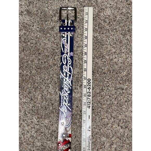 Ed Hardy True Love Belt White Stripes Rhinestone Medium Vintage Y2K - Picture 4 of 9